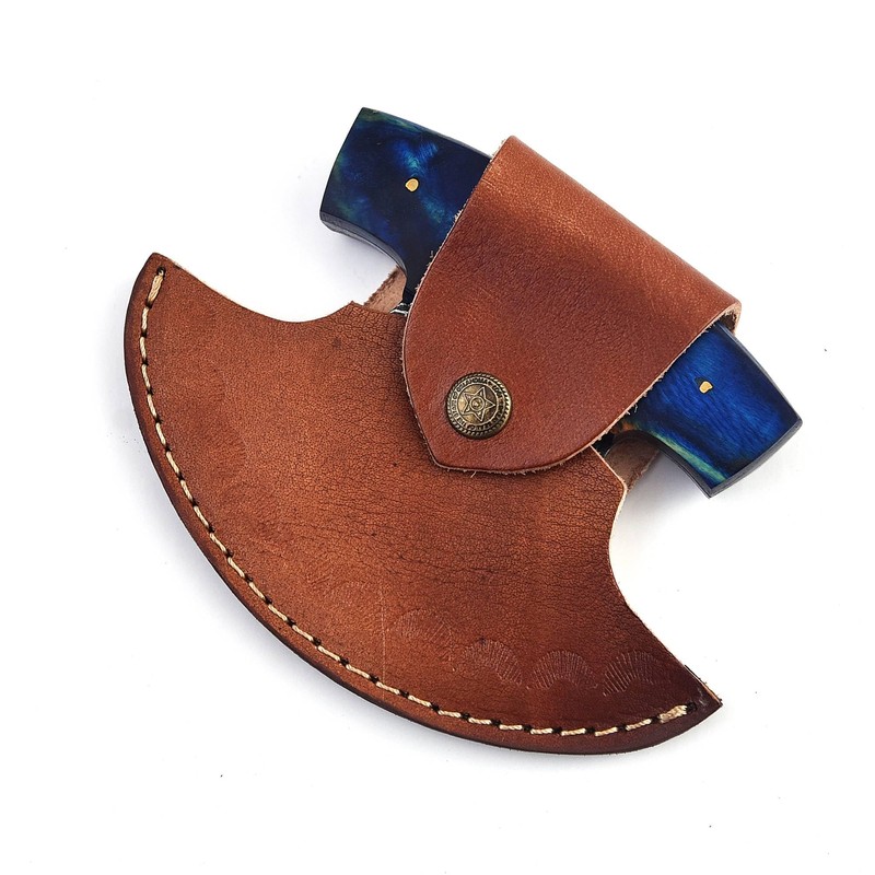 MOHID ENT Damascus ulu knife with leather sheath, 6" Best