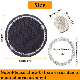 Car Coasters for Cup Holder,Dermasy 2 Pack Cute Bling Car Cup Holder Coaster with Rhinestone for Women and Girl 2022 Universal Anti Slip Silicone Automotive Interior Accessories Set (Set)