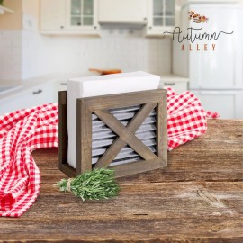 Autumn Alley Barn Door Rustic Napkin Holder - Wood, Galvanized Metal