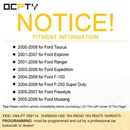 OCPTY 1X Uncut Ignition Key Replacement for Ford for F-150 for F-250 for F-350 for Explorer for Ranger for Expedition for Freestyle for Escape for Fusion for Focus Series H84-PTH BH84-PTA