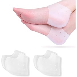 Protectores de talón de silicona, 2 pares de almohadillas de gel para prevención de ampollas, tendinitis de Aquiles, cura tacones secos agrietados insertos de fascitis plantar, copas transpirables para el dolor de talón, hombres y mujeres