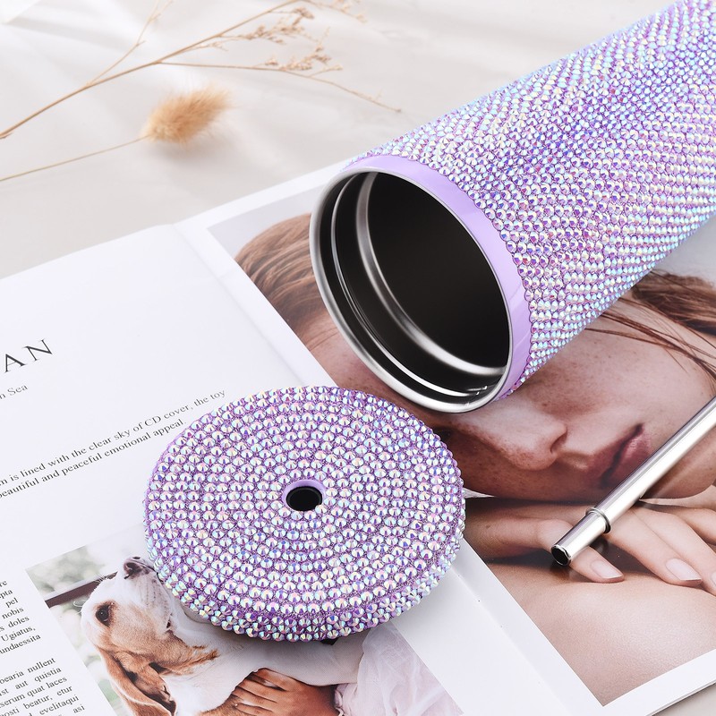500ml Water Bottle Stainless Steel Rhinestone Decoration Vacuum Water Cup