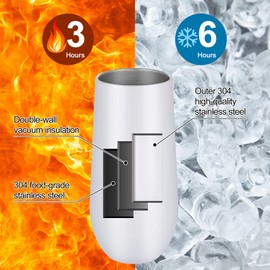 Lifecapido 8 Pack Insulated Champagne Tumblers, 12oz Champagne Flute Tumbler, Stainless Steel Stemless Champagne Glass, Unbreakable Cocktail Cups with Lid for Birthday Party Wedding Christmas (White)