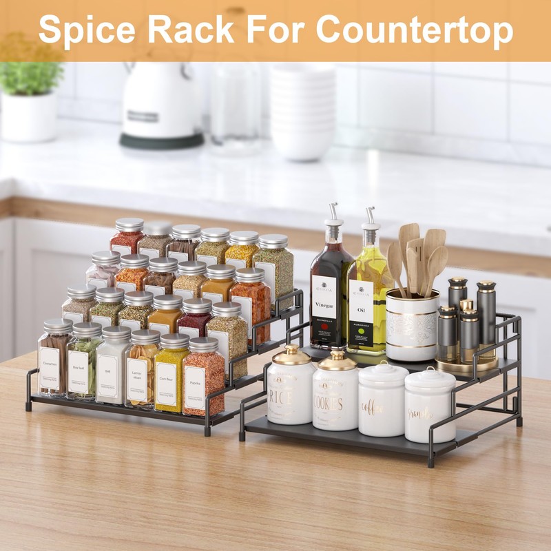 RUILALIFE 4-Tier-Spice-Rack-Organizer-for-Cabinet, Adjustable Depth Spice Holder Shelf For Countertop Pantry