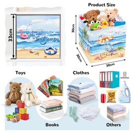 Clastyle 3 Stück Meeresufer Strand Kinder Aufbewahrungsbox Außerhalb Stoff Frauen Aufbewahrungskorb mit Griffen Spielzeug Aufbewahrungswürfel Organizer für Kleidung, Palmenbaum, 30x30x30 cm