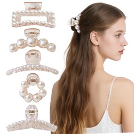 FDHBDF 5 Stück Perlen Haarspangen, Große Perlen-Haarspangen, Koreanische Elegante Kratzspangen, Zarte Mädchen-Haar-Accessoires Für Dickes Haar