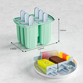 Bongpuda 6 Pieces Silicone Popsicle Molds,Easy-Release BPA-Free,Ice Pop Mold Ice Cream Molds For Kids,With 6 PCS Plastic Stick+Cleaning Brush (Mint Green)