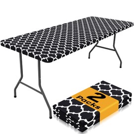 Smiry 2 Pack Rectangle Table Cloth 4 Foot, Waterproof Elastic Fitted Tablecloths, Windproof Washable Polyester Table Cover for Picnic, Camping, Outdoor (Black, 30"x48")