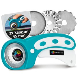 OfficeTree® rotary cutter - fabric cutter of fabrics and paper effortlessly cut accurately - with anti-slip handle and ergonomic locking button - 3 blades - diameter, 45 mm
