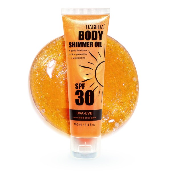 DAGEDA Body Shimmer Oil, SPF 30 Broad Spectrum Glitter Sunscreen