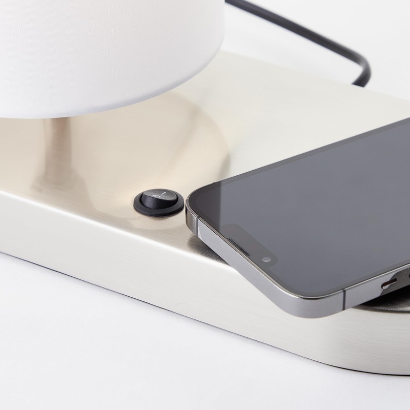 Lightbox Table Lamp with Wireless Charging & Fabric Lamp Shade,