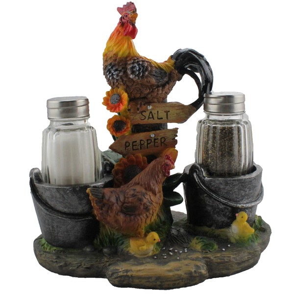 Country Farm - Juego de sal y pimienta para mesa | Regalos decorativos para granjeros | Esculturas y estatuas de gallina y pollitos de gallo