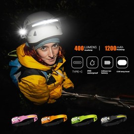 KENO Outdoor Camping Induction Headlamp Type-C Charging, Hiking Strong Light Outdoor Camping Fishing Night Running Lighting Headlamp Flashlight 2-in-1 (XW005-Pink)