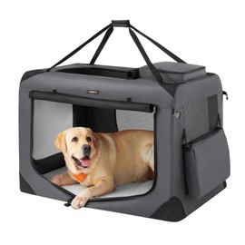Feandrea 40 Inches Collapsible Soft Dog Crate, Portable Travel Dog Crate for Indoor and Outdoor Use, Dog Carrier Kennel with Safety Zippers, for Living Room, Car, Travelling, Camping, Gray UPDC10G01