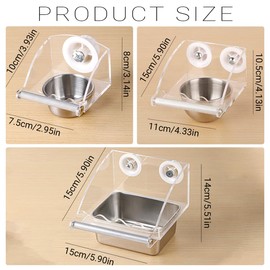 AIMALL Parrot Acrylic Stainless Steel Food Basin Box, Anti-Scattering Feeder with High Colour Value for Peony Xuan Feng Birds, Available in 3 Sizes