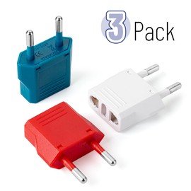 Bates- European Travel Plug Adapter, 3 Pack, Colorful, European Plug Adapter, US to Europe Plug Adapter, Adapter for Europe Plug, US to EU Plug Adapter, Travel Adapter Europe, Plug Adapter Europe