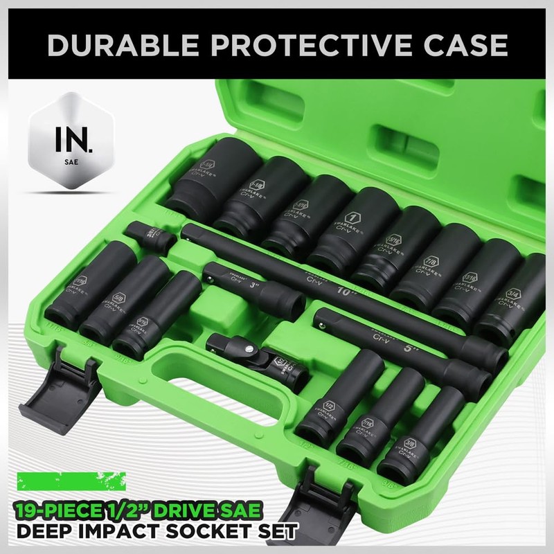 SWANLAKE 19-Piece 1/2" Impact Socket Set, 6 Point Impact Set,