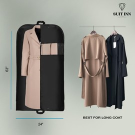 Suit inn 5pcs Garment Bags for travel 63 inches - Waterproof Suit Bag with Strong Zipper & Transparent Window, Dust & Odor Free Breathable Fabric - Perfect for Hanging clothes (63"x24")
