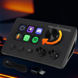 HALCONTORNO Stream Dock - Mirabox Steamdeck for PC Mac, Wired Live Streaming Controller for Content Creators Gamers, Programmable Macro Keyboard, Gaming Setup Accessories (N3E with 3 Knobs)