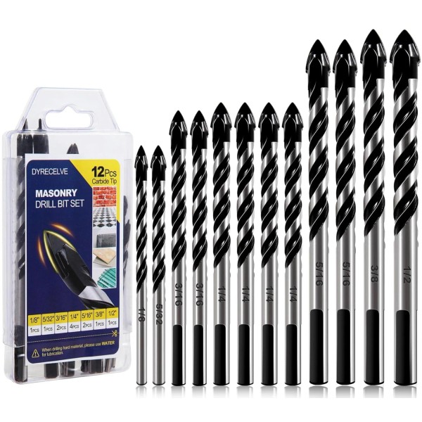 Unbranded 12 Pc Masonry Drill Bit Set 1/8 to 1/2