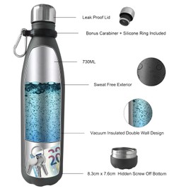 Domemit Stainless Steel Water Bottle with Storage Box for Your Valuables, Beach Safe, Money, Headphones, Jewellery, Travel or Home, Insulated, Leak-Proof, 730 ml, Black