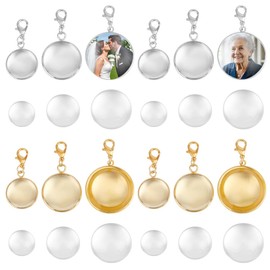 DELORIGIN Set of 24 Wedding Bouquet Keepsake Photo Pendants Gold/Silver Round Memory Pendant with Lobster Clasp DIY Picture Frame Pendant for Wedding Bride and Groom