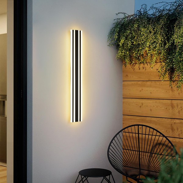 AYOERUN 35.4in Modern Outdoor Lights 20w Led Outdoor Wall Sconce Black Exterior Light Fixturee Frosted White Acrylic Porch & Patio Lights, Watetproof, 3000k