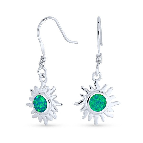 Irradiance Green Created Opal Summer Fun Sunburst Dangle Drop Earrings