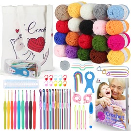 Aeelike Learn to Crochet Kits for Beginner, Crochet Starter Kit with Everything,1093 Yards Acrylic Yarn for Crocheting, 78pcs Crochet Set and Step-by-Step Instruction for Beginners Tote Storage Bag