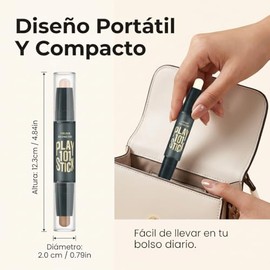 2Pzs Palo de Contorno 2 en 1 con Doble Cabeza, Highlighter Makeup Stick | Contorno Maquillaje en Barra para Sombra e Iluminador, Natural Impermeable d