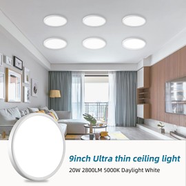 MODERN 4-Pack Super Thin 9inch 2800lm Flush Mount LED Ceiling Light White, 5000K Daylight, Ceiling Light Surface Mount for Bedroom, Living Room, Dining Room, Garage, Office