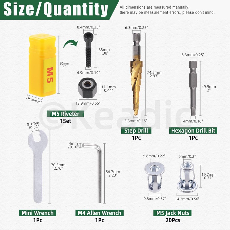 Keadic 25Pcs M5 Jack Nut with Installation Tool Set, Nutserts