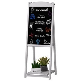 INNOVART Magnetic A-Frame Chalkboard Sign, Sidewalk Sign 45" x 17" With Display Shelf, Free Standing Easel for Restaurant, Business, Wedding or Events, White