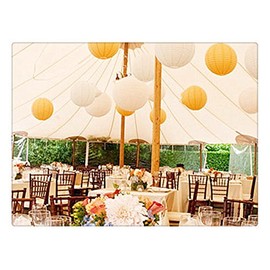 "A Liittle Tree" Mixed Size New Round Paper Lanterns Lamp Shade Wedding Birthday Party Events (White & Yellow, 12(4 x 8" + 4 x 10" + 4 x 12"))