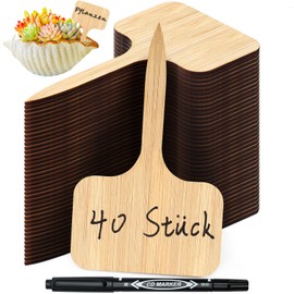 Gucass 40x Pflanzenstecker zum Beschriften, Pflanzenschilder aus Bambus inklusive Marker, Wetterfest Stecketiketten Pflanzen für Gemüse, Kräuter, Blumen