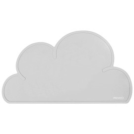 PREMYO Tischset Kinder Platzset Abwischbar - Platzdeckchen Baby aus Silikon - rutschfest Wasserdicht Wolke Grau