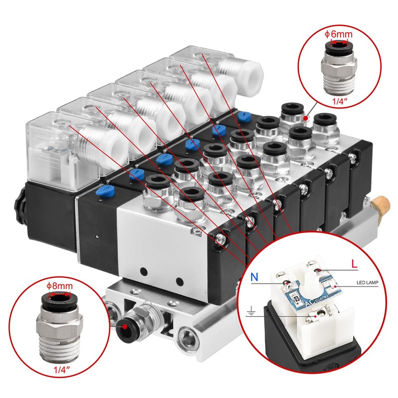Heschen Electrical Pneumatic 6 Solenoid Valve, 4V210-08, AC220V Coil, PT1/4''