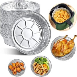 50PCS Disposable Aluminum Pots Aluminum BBQ Plates 6" Disposable Aluminum Foil Plate Round Tin Foil Shaved Air Fryer Baking Cooking Storage Roasting