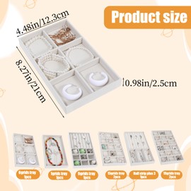 8PCS Jewelry Tray Stackable Velvet Organizer Drawer Inserts Earring Container with Removable Dividers Jewelry Storage Display Case for Women Girls Rings Stud Necklaces Bracelet