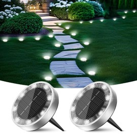 Peasur Solar Ground Lights Outdoor, 2 Pack Flat Solar Powered Disc Lights, IP68 Waterproof, Anti-Rust, Landscape Lighting for Pathway Garden Yard Lawn Walkway Landscape Driveway, Cool White