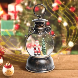 Christmas Snow Globes, Santa Claus and Dog Christmas Lantern with 8 Songs, 6H Timer Battery & USB Powered Glitter Music Box for Christmas Table Decorations Holiday Girl Boy Adults Gifts