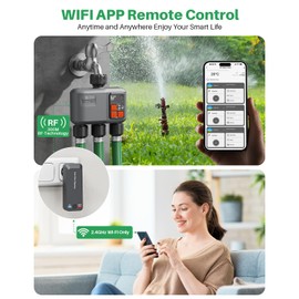 johgee Irrigation Computer WLAN 3 Outputs with 300 m RF Technology, Watering Timer for Garden Watering, Compatible with Alexa & Smart Life App, Automatic Irrigation System for Garden, Lawn