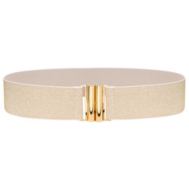 WULIQIUQIU Wide Stretchy Waist Belts for Women Elastic Cinch Belt for Dresses 65CM Beige Band Gold Buckle
