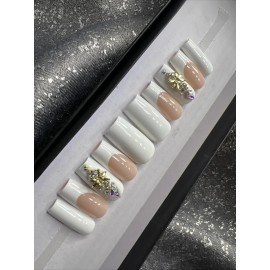 Handmade  CUSTOM Gel Press On Nails, NUDE FRENCH BLING 10p FULL SET W Kit