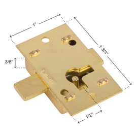 Small Brass Plated Flush Mount Cabinet Door Lock with Key - 1" Wide x 1 3/4" High - Vintage Lock and Key for Furniture Doors and Drawers | UA-030-LPB
