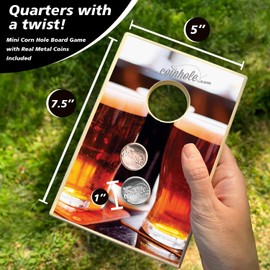 Coinhole Desktop Game Coin Bouncing Party Game | Tabletop Cornhole Single Board Game | Small Cornhole Travel Game Includes Coins (Single Board Play Beer Glasses)