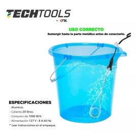 CNX Calentador Eléctrico De Inmersión De Agua 1000w, Cable 70cm
