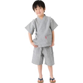 Watanosato, Cotton Sato Hickory Pattern, Small Woven Casual Jinbei, Jinbei, Children, Boys, Made in Japan, ashstripe