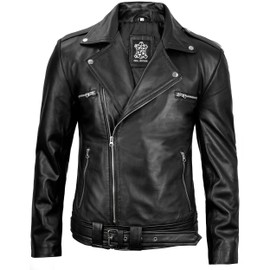 Decrum Mens Leather Motorcycle Jackets - Black Asymmetrical Leather Moto Jacket | [1100054] Black Ngan, L