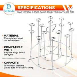 DRELD Stainless Steel 8QT Skewer Stand, Compatible with Ninja Foodi Air Fryer - Kebab Grill Rack Holder, Kabob Accessories for Instant Pot, Pressure Cookers